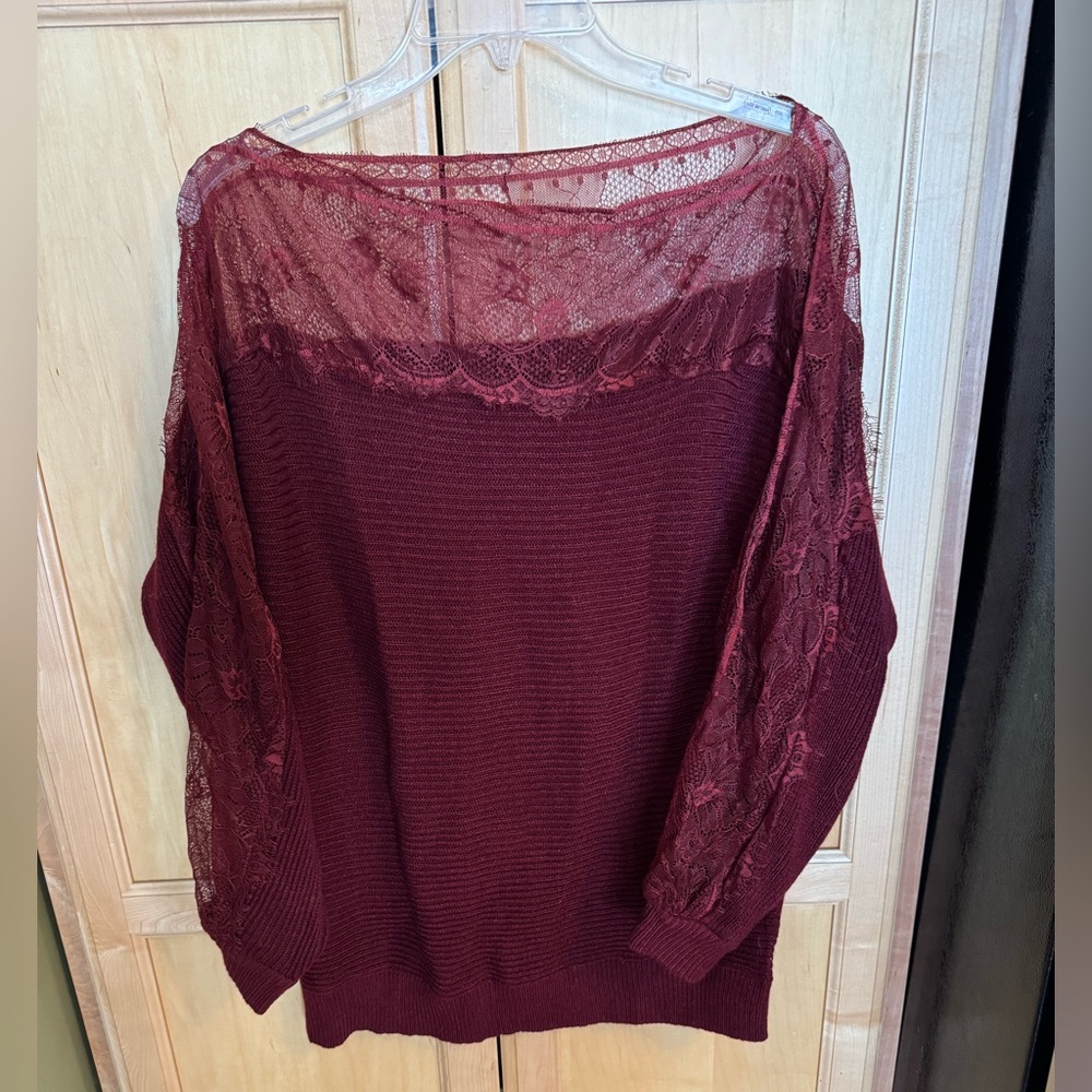 SHEIN Burgundy Knit Sweater With Lace Detail - Picture 1 of 11